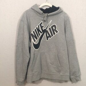 Nike Air Gray Screen Print Classic Swoosh Insignia Hooded Sweatshirt size L